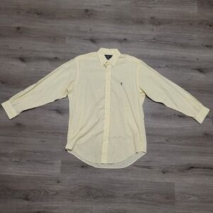 Ralph Lauren Yarmouth Mens Size 16 -34 Yellow Blue Windowpane Check Cotton Shirt